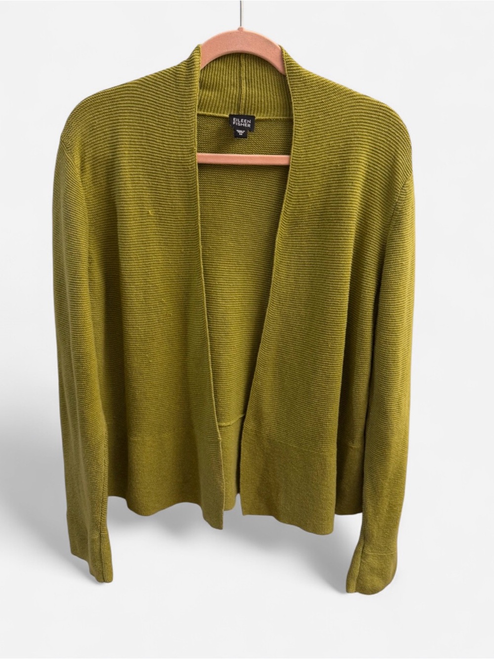 Eileen Fisher Olive Green Linen Cotton Open Front Cardigan Size M